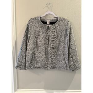 Chicos Size 2 Med Jacket Blazer Stretch Snake Print Zip Up Women's Casual
